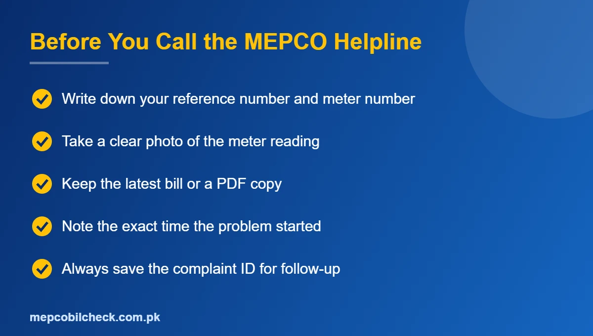 MEPCO helpline checklist before calling